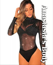 Load image into Gallery viewer, "Whitney" Silver Studded Mock Neck Bodysuit