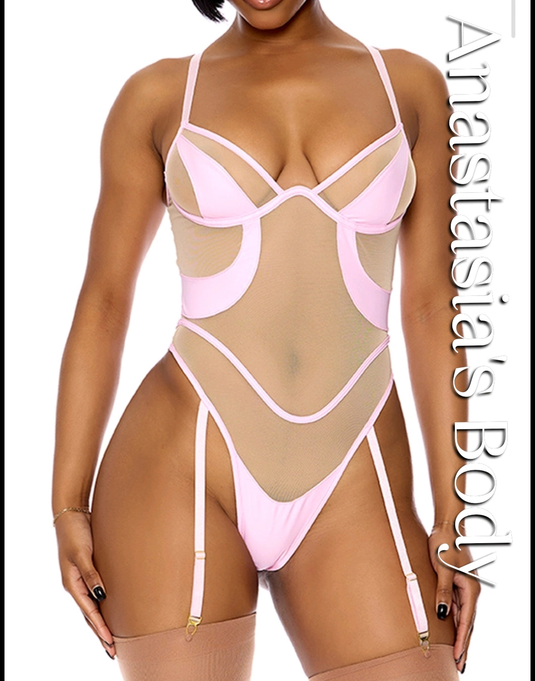 P* Pink Teddy w/ Garter Straps