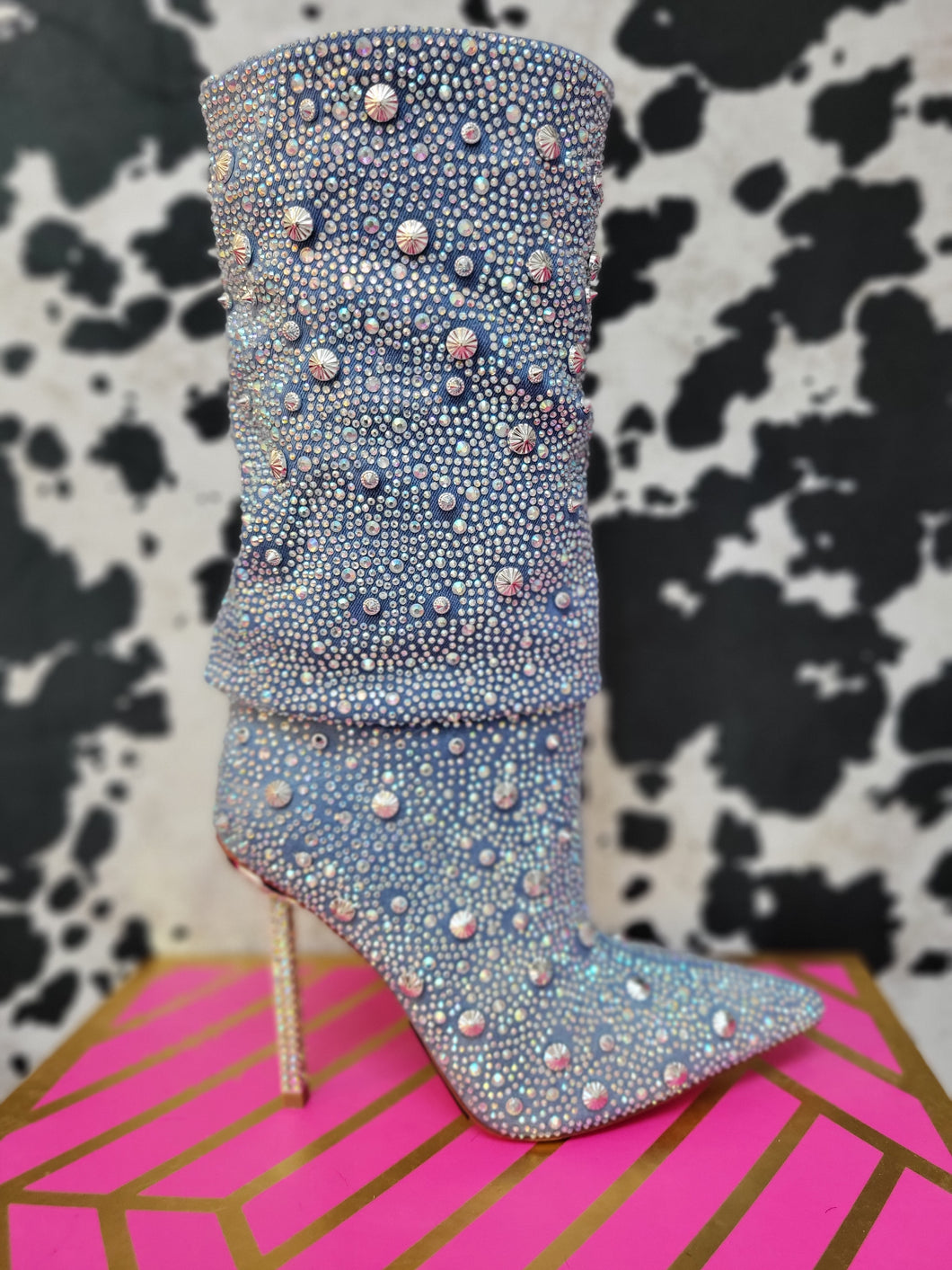 Denim Mid-High Dazzle Boots
