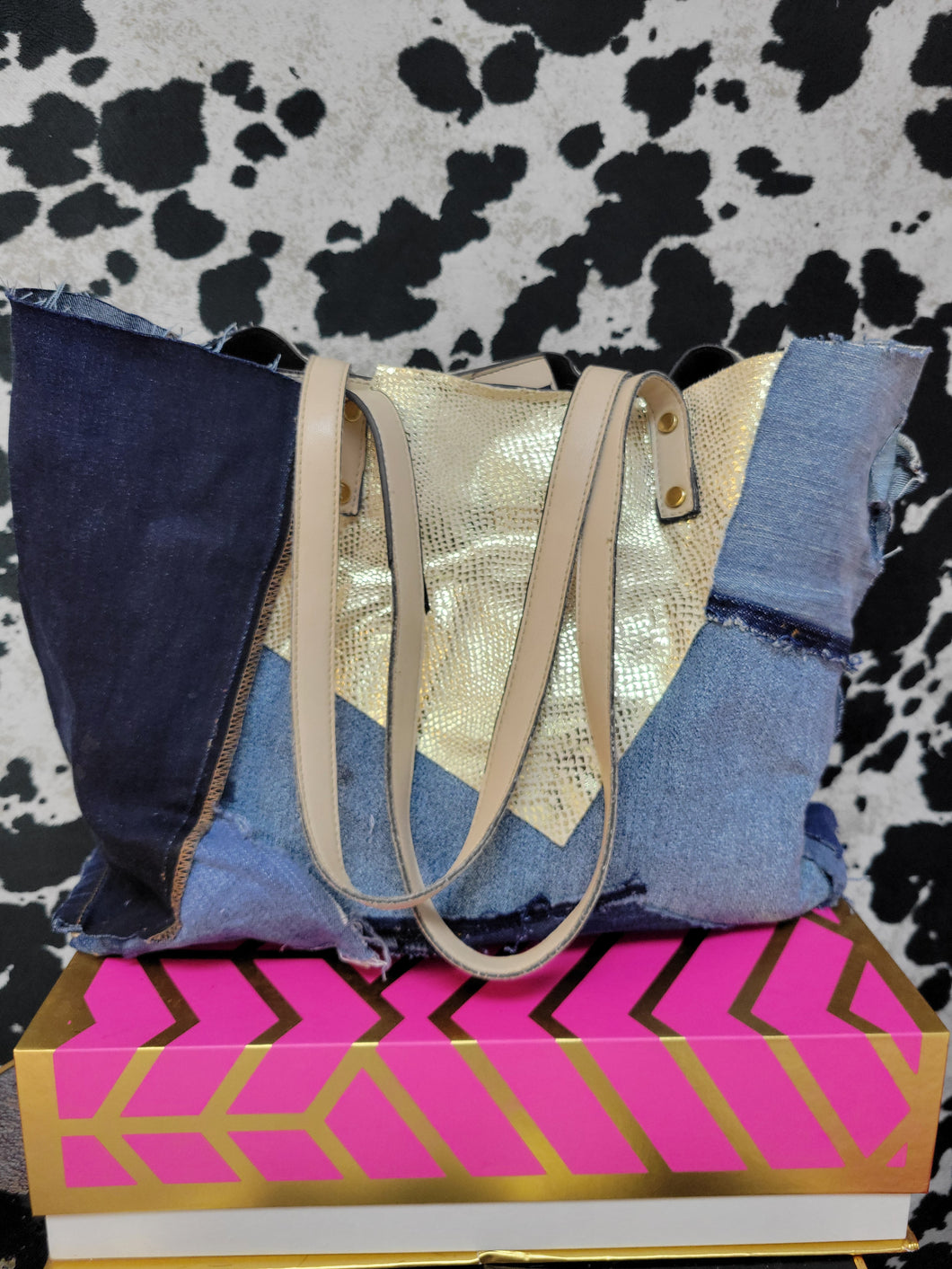 Metallic Snake Detail Denim Hobo