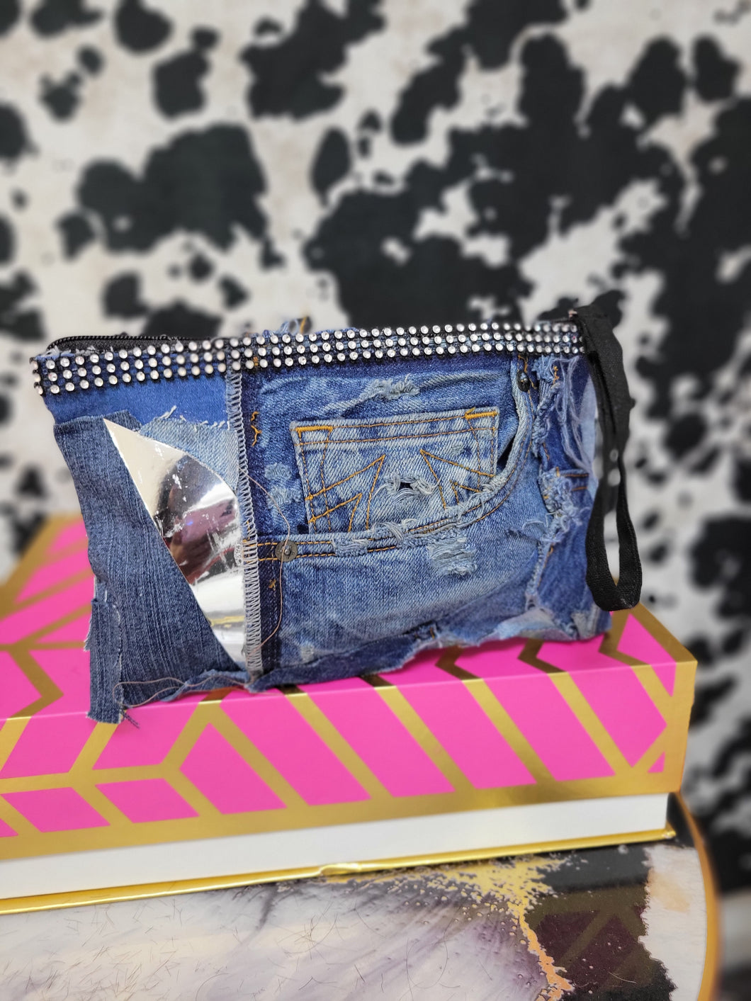 Mini Denim Zip Clutch