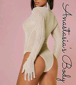 Pearl Studded Gloved Bodysuit