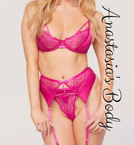Fuschia 3pc Garter Set