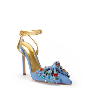 Denim Studded Bow Pump