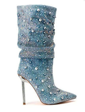 Load image into Gallery viewer, Denim Mid-High Dazzle Boots
