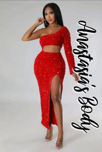 Crimson Single Shoulder Dress