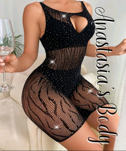 Blinged Mesh Body Romper(One Size)