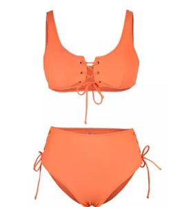 Lace Up High Waist Bikini Swimsuit