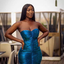 Load image into Gallery viewer, Metallic Strapless Scrunch Dress
