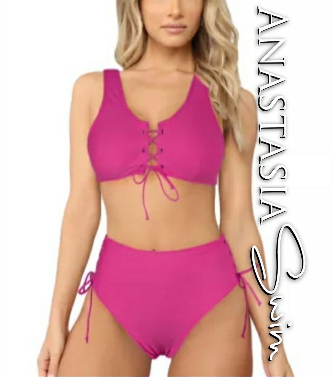 Lace Up High Waist Bikini Swimsuit