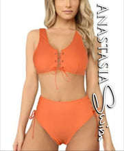 Load image into Gallery viewer, Lace Up High Waist Bikini Swimsuit
