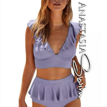 Load image into Gallery viewer, Purple V Top Ribbed Halter 2pc Swimsuit
