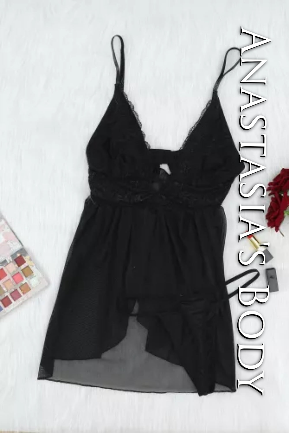 2pc Black Lace Babydoll Set
