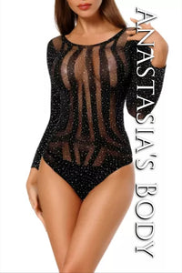 Hollow Back Rhinestone Bodysuit