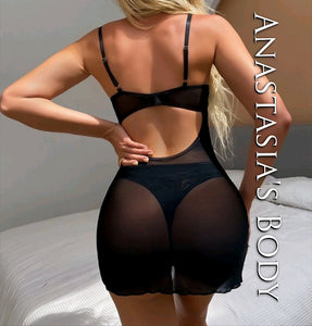Floral Black Teddy w/ Panty