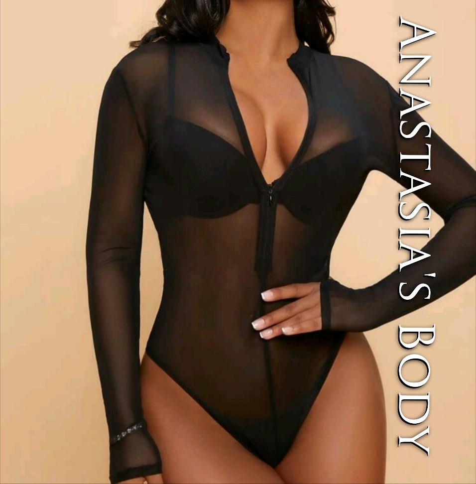 Sheer Zip Up Bodysuit